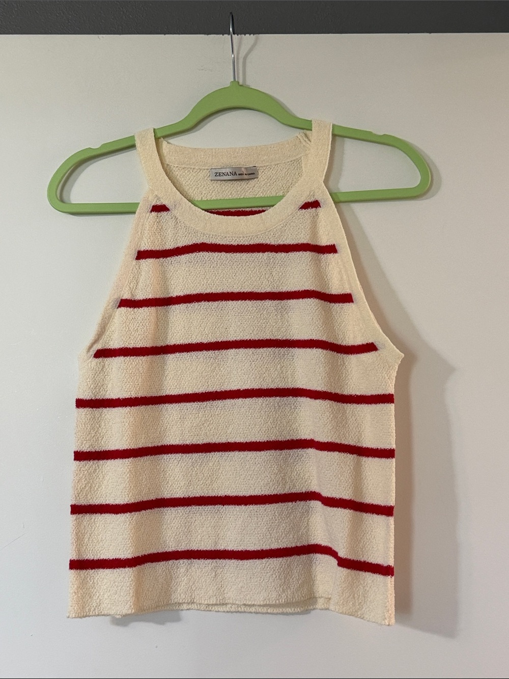 NWOT Zenana Outfitters Cream Tank Sweater with Red Stripes